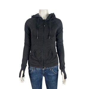 Lululemon Back to Class Jacket Size 2 Black Full Zip Ruffle Hood Thumbholes Hood
